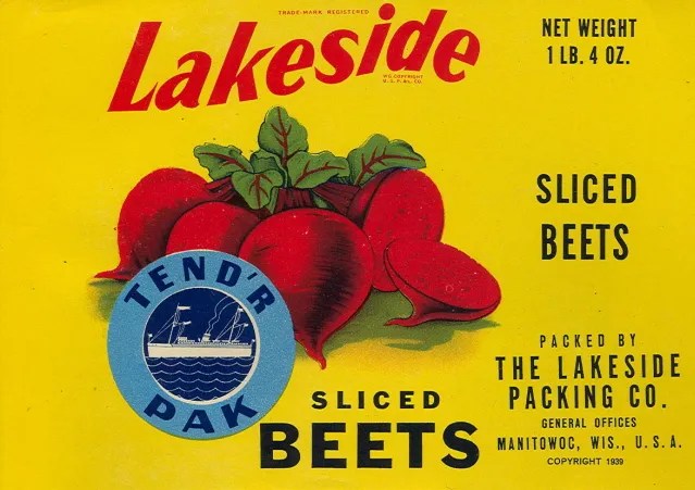 A 1930s Lakeside Foods can label. Eventually the Lakeside brands disappeared as the company switched to provide private label packaging.